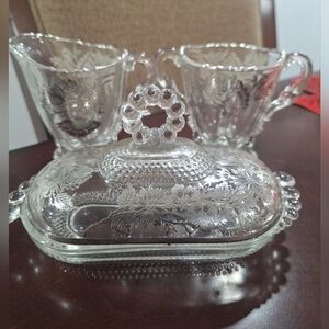 Vtg Mcm Astoria Silver Floral Overlay Covered Butter Dish And Sugar And Creamer
